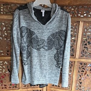 Stylish Gray Elephant Pattern Hoodie